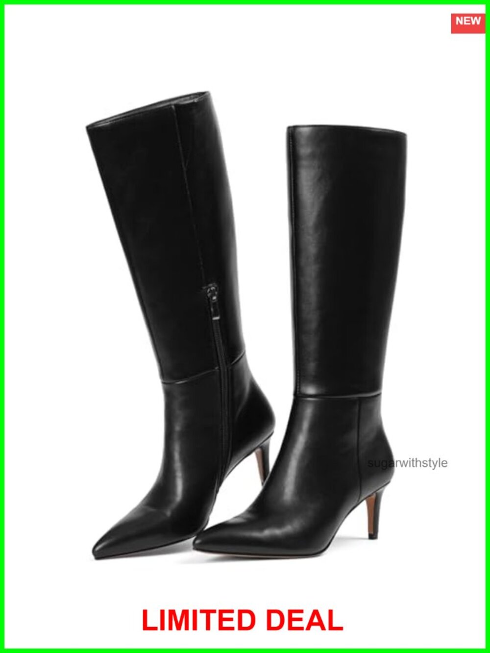 Knee High Boots Pointed Toe Stiletto Heel PU Leather Women